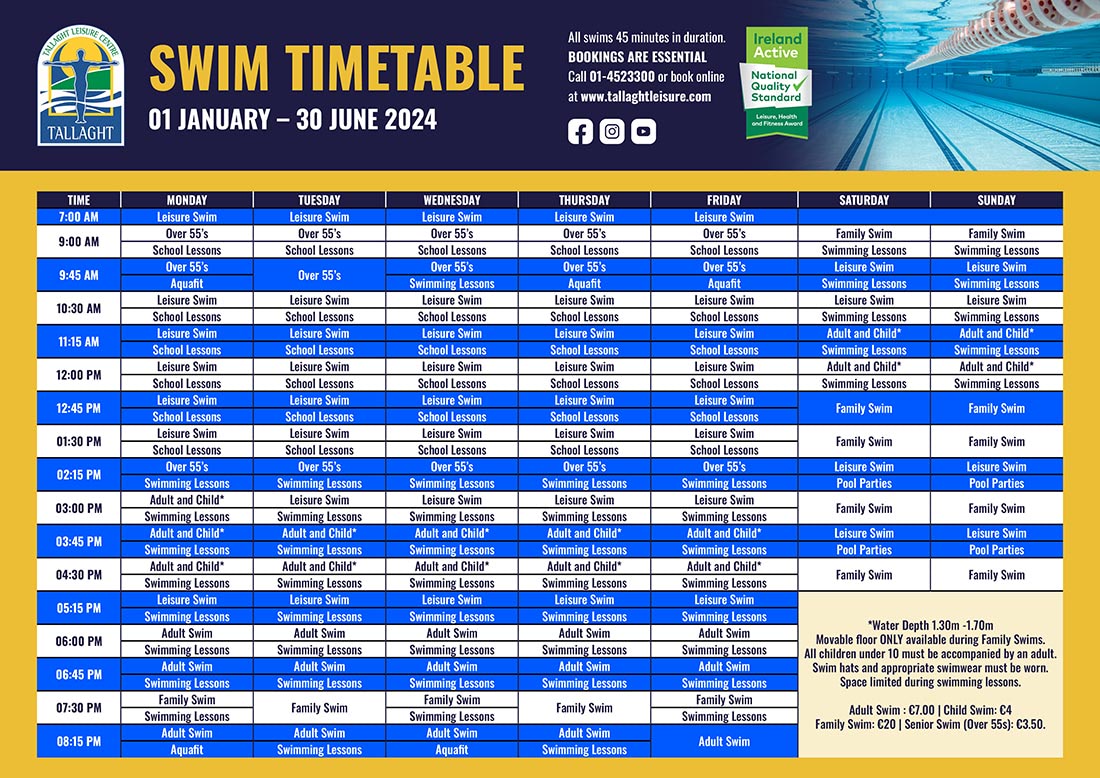 Tallaght Swim Timetable 2024