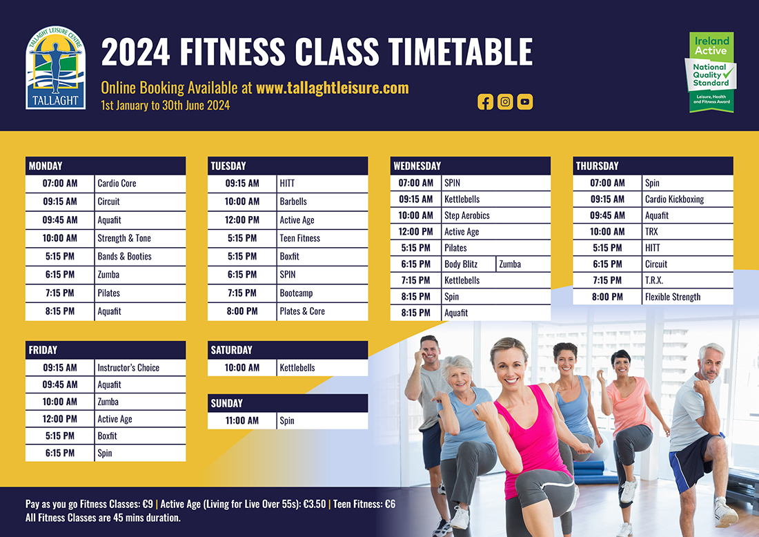 Tallaght Fitness Class Timetable, Jan-Jun 24